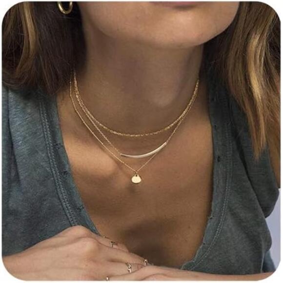 Aisansty Dainty Layered Choker Necklaces Handmade Coin Tube Star Pearl Pendant - Picture 1 of 7